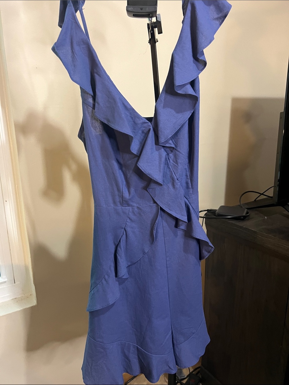 Andree Blue Ruffle V-Neck Jumpsuit